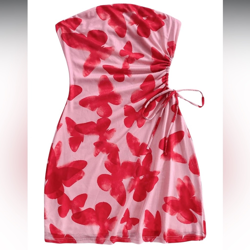 Elegant Pink and Red Butterfly Dress
